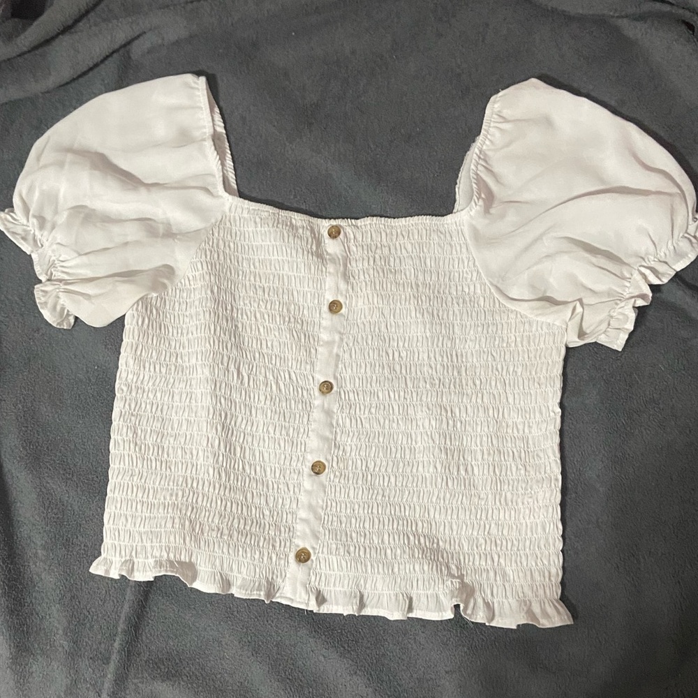 White Cropped Blouse by: No Boundaries - Picture 3 of 6